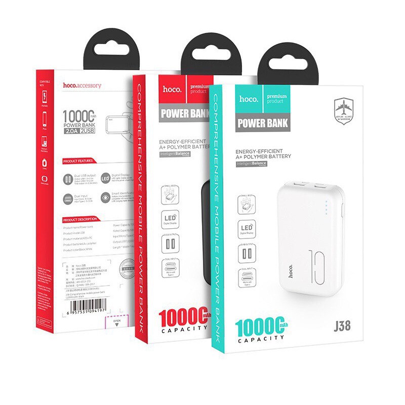 PIN SẠC DỰ PHÒNG HOCO J38 PIN 10.000mAh với 2 cổng USB nhỏ gọn