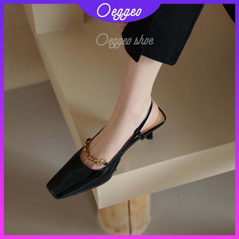 Oeggeo shop Xăng đan Cao Gót Hở Mũi Có Khóa Cài Phía Trước Cho Nữ