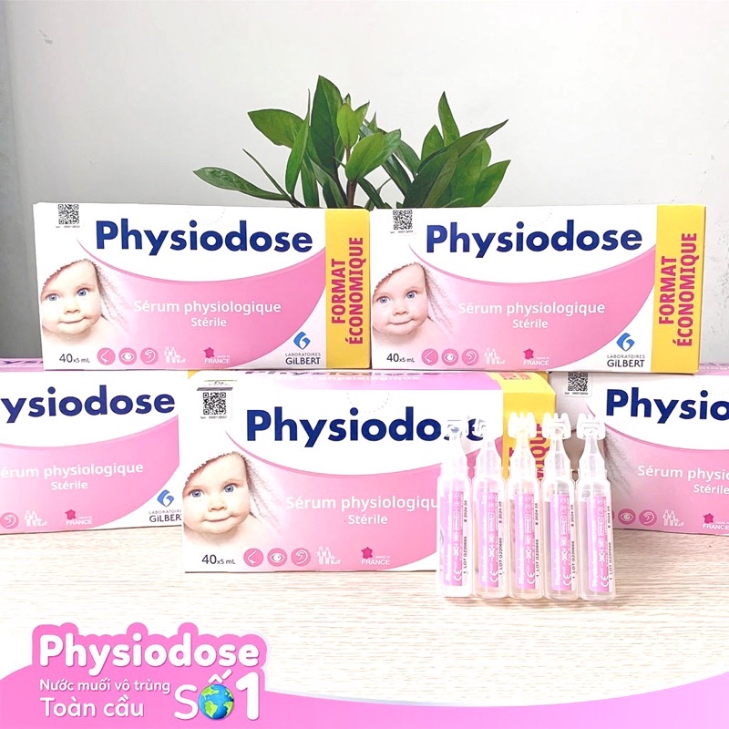 Nước muối sinh lý pháp Physiodose màu hồng vệ sinh hàng ngày cho bé