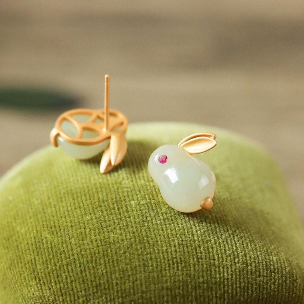 VANES1 Nhẫn Đồng Hình Thỏ Ngọc Bích Phong Cách Dân Tộc Cổ Điển Cho Nữ