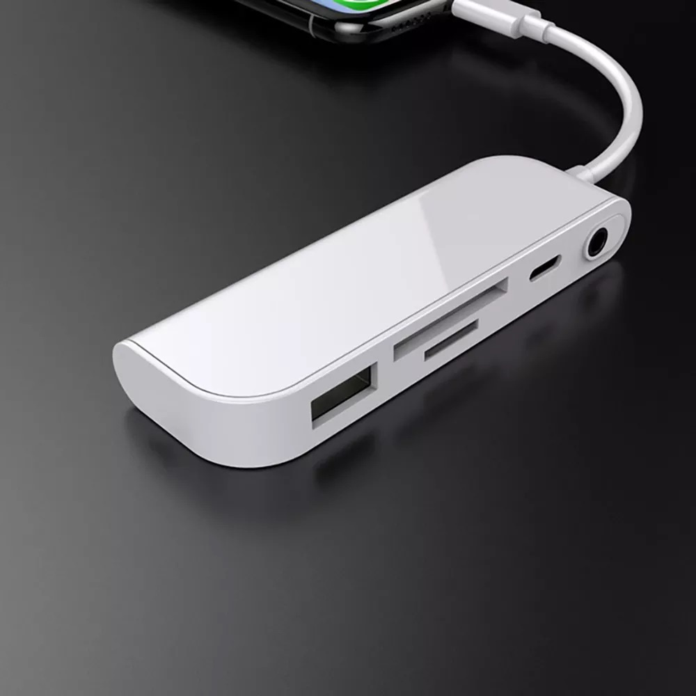 Bộ Chuyển Đổi 5 Trong 1 Lightning Sang USB OTG, Bộ Đầu Đọc Thẻ Nhớ SD/TF Cáp OTG Cho iPhone 12 11 X XS 8/7 iPad USB 3.0