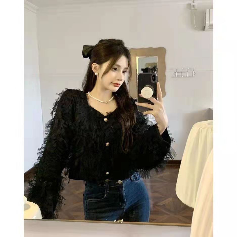 Áo cardigan Cổ Chữ V Viền Tua Rua Đơn Giản Thời Trang Hàn Quốc