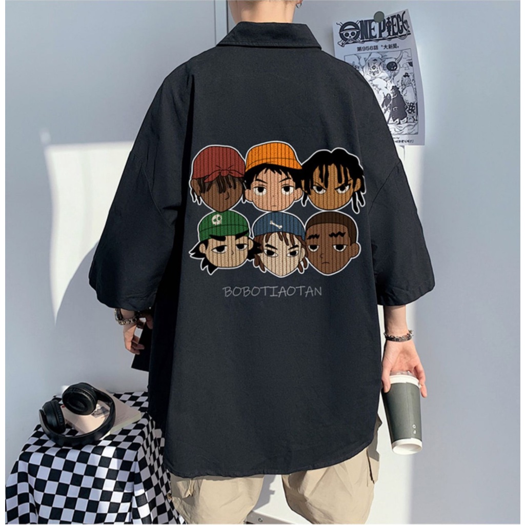 Sơ mi nam tay ngắn from rộng unisex nam nữ , sơ mi nam nữ vải voan lụa mịn mát free size 40kg - 70kg in nhân vật