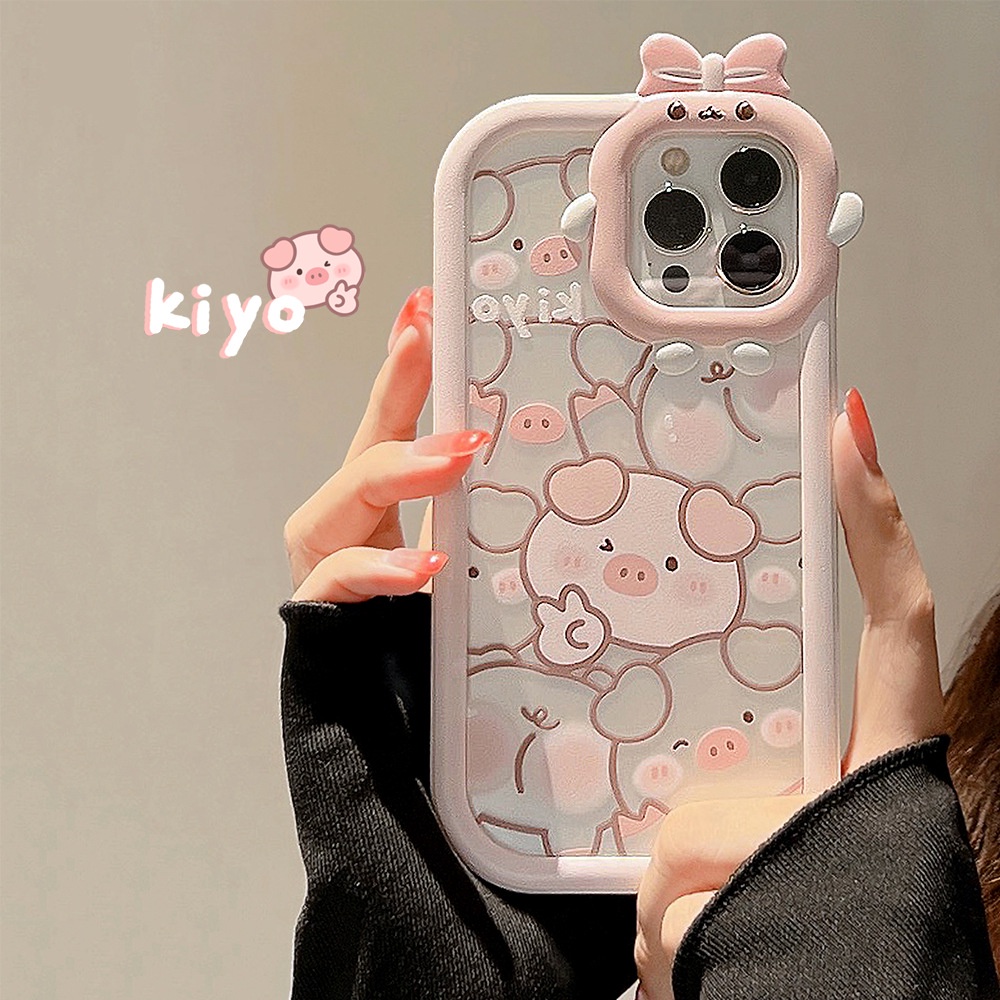 Ốp điện thoại trong suốt kiểu heo hồng thích hợp cho Iphone 11 12 13 14 PLUS PRO MAX