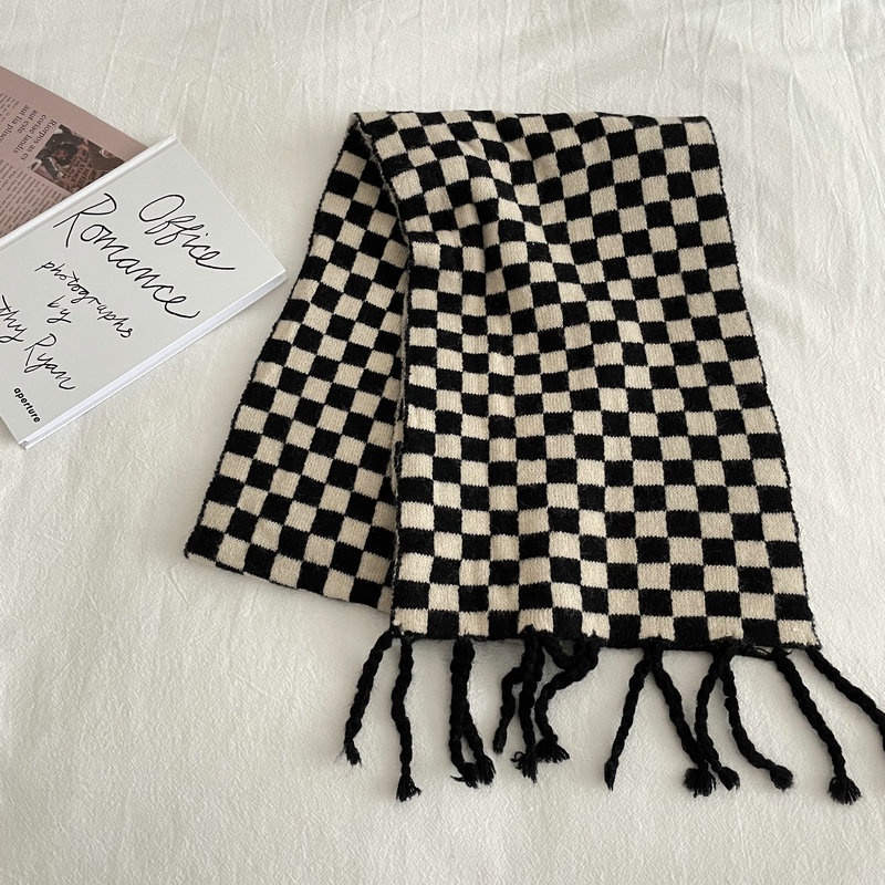 Khăn quàng cổ len kẻ caro trendy , style Hàn Quốc