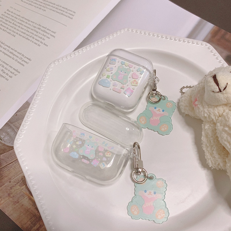Vỏ Bảo Vệ Hộp Sạc Tai Nghe airpods2 Hình Gấu Xanh Lá Có Dây Đeo Dễ Thương Cho Thế Hệ