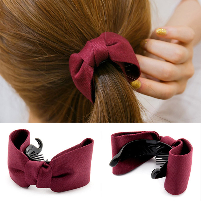 Fashion Style Ponytail Holders Solid Color Hair Accessories Simple Cloth Bow Banana Hair Comb Clips