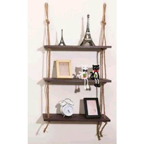 Kệ đa năng treo tường 3 tầng dây thừng, trang trí/decor không gian sống kích thước 10x30 cm, tặng kèm dây thừng siêu dài