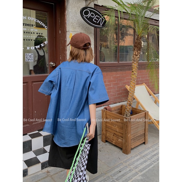  Áo sơ mi denim tay ngắn dáng rộng thêu họa tiết phong cách harajuku retro cho nữ | BigBuy360 - bigbuy360.vn