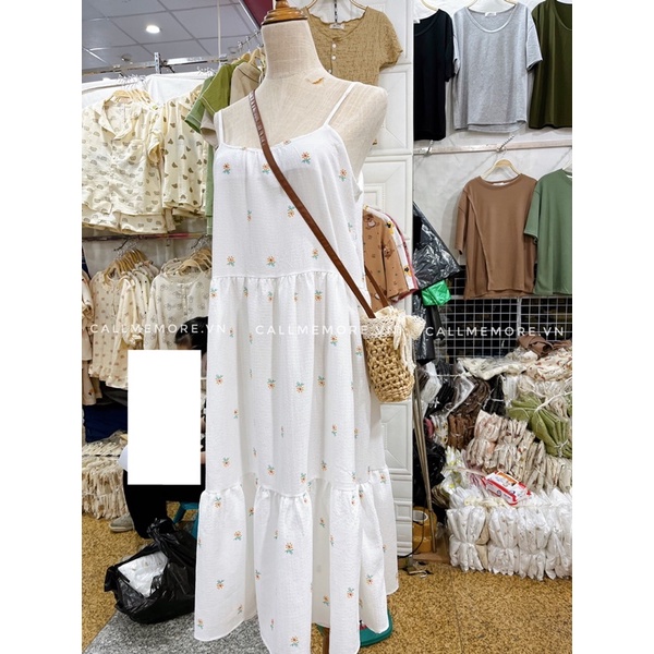 (Ảnh thật shop chụp) Váy maxi hai dây đi biển hoạ tiết hoa nhí chất đũi mát,váy boho du lịch mùa hè phong cách hàn quốc