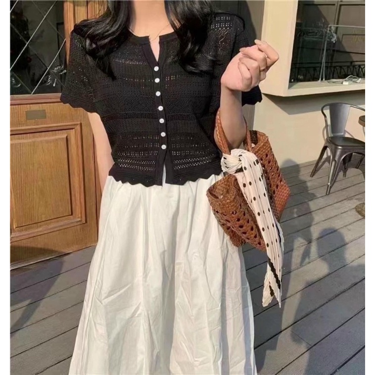 Áo len lưới croptop