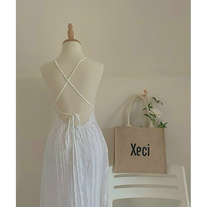 ❤❤️Đầm midi xanh cổ yếm cutout lưng❤️