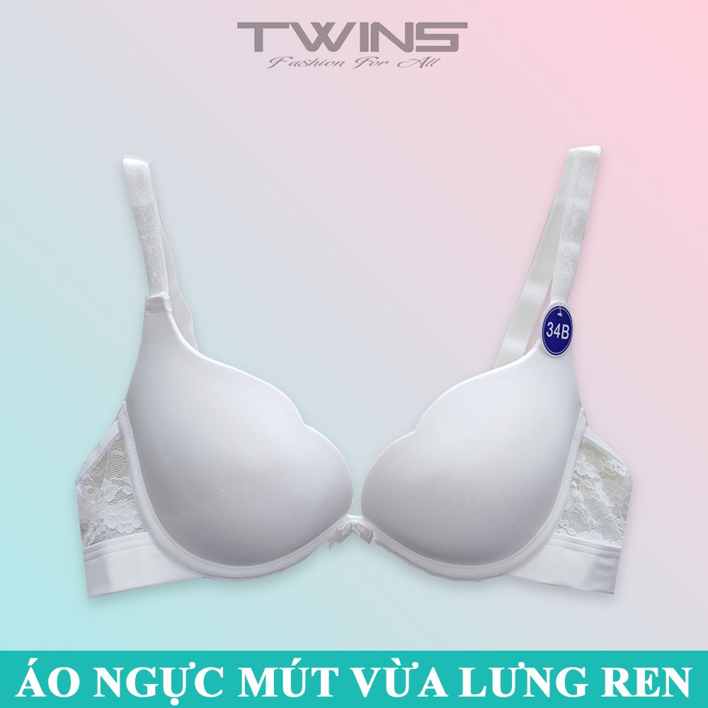 Áo ngực nữ có gọng nâng ngực tạo khe phom chữ V trơn lưng ren mút ép vừa mềm mịn size 34-36-38