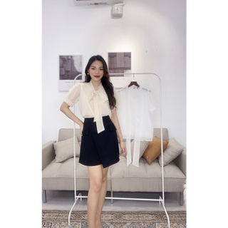 Áo sơ mi tơ phối nơ cổ cực duyên dáng