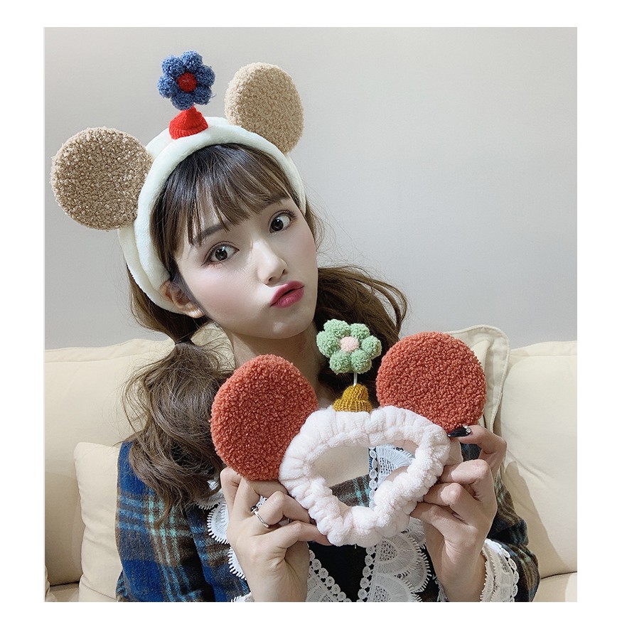 Băng Đô Cài Tóc Rửa Mặt Bằng Vải Bông Gắn Hoa Nhỏ Siêu Dễ Thương Phong Cách Hàn Quốc Dành Cho Nữ