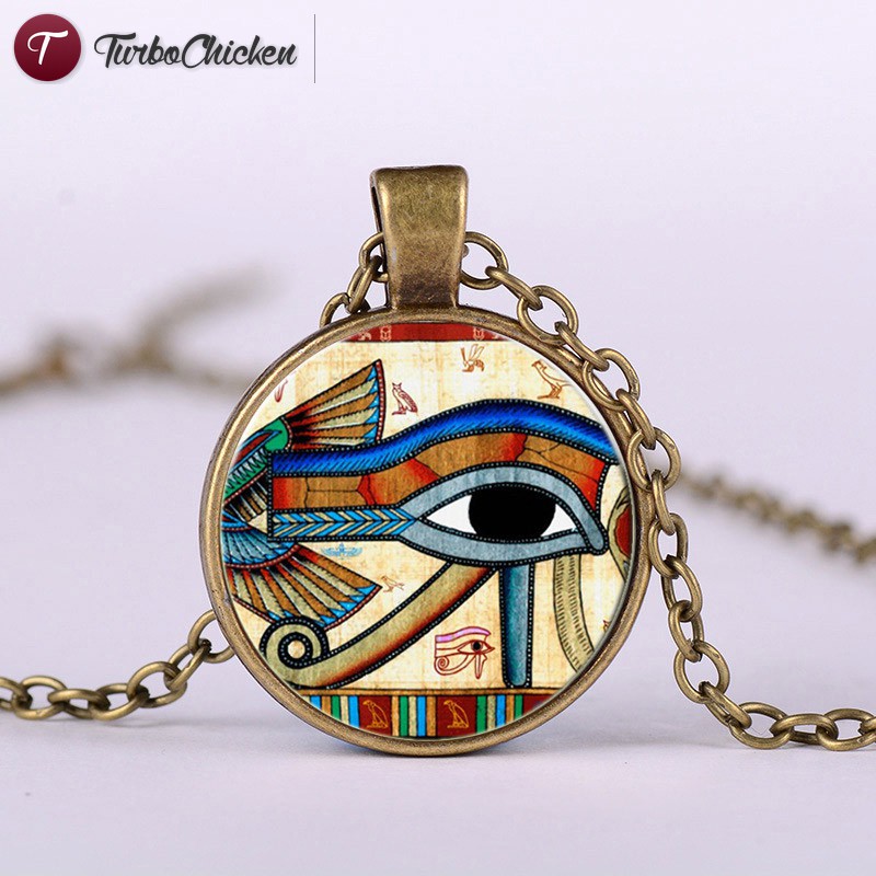 T⋄ Women Retro Egyptian The Eye of Horus Sweater Pendant Necklace Round Glass Alloy Jewelry Gift
