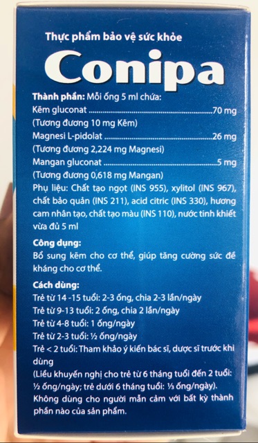 Conipa - 20 ống x 5ml - bổ sung kẽm do thiếu hụt kẽm