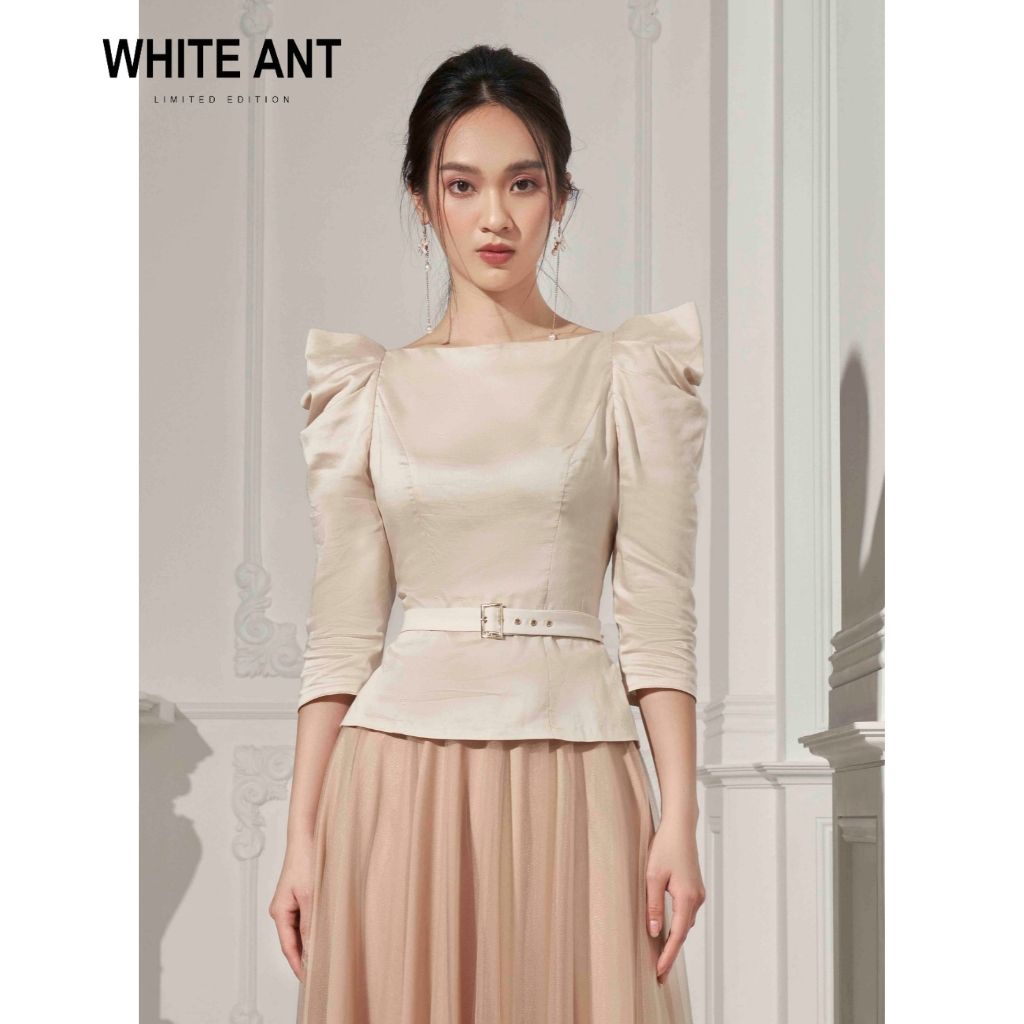 Sơ mi tay lỡ vai bồng nữ điệu đà White Ant vải Modal