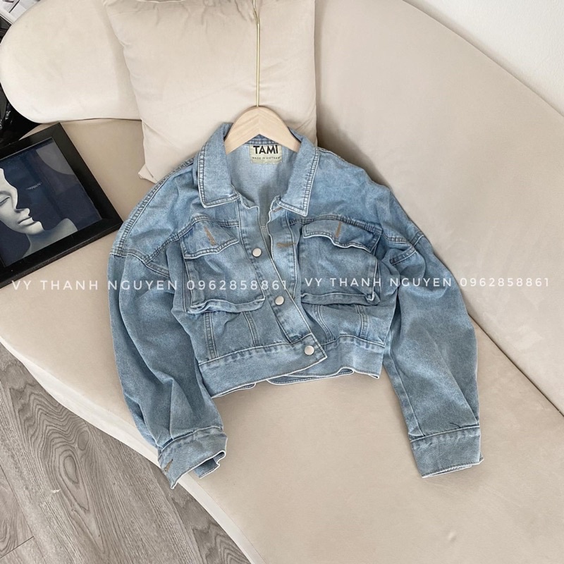 Bigsize (48-69kg) Áo Khoác Jeans Nữ Cánh Dơi Lửng Ngắn Croptop fresize TCshopjean VNXk Chất đẹp dày túi Hộp