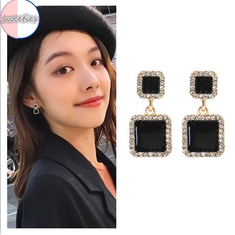 Hoa tai hình vuông đính đá lấp lánh thời trang cho nữ