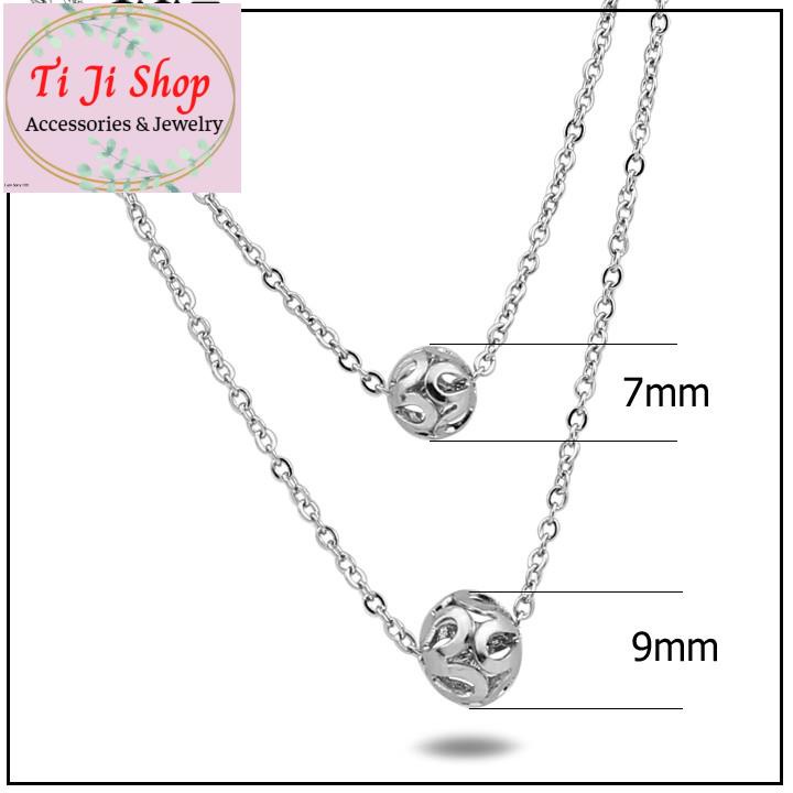 DÂY CHUYỀN INOX HAI TẦNG TRÁI CHÂU THỜI TRANG HÀN QUỐC - đẹp, không đen,
