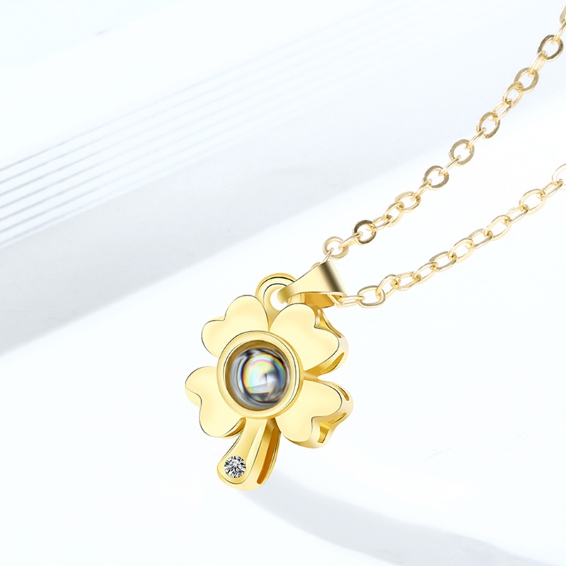 Flgo Set 2 Vòng cổ Mặt Đá Chiếu Cỏ Bốn Lá in 100 Ngôn Ngữ I Love You