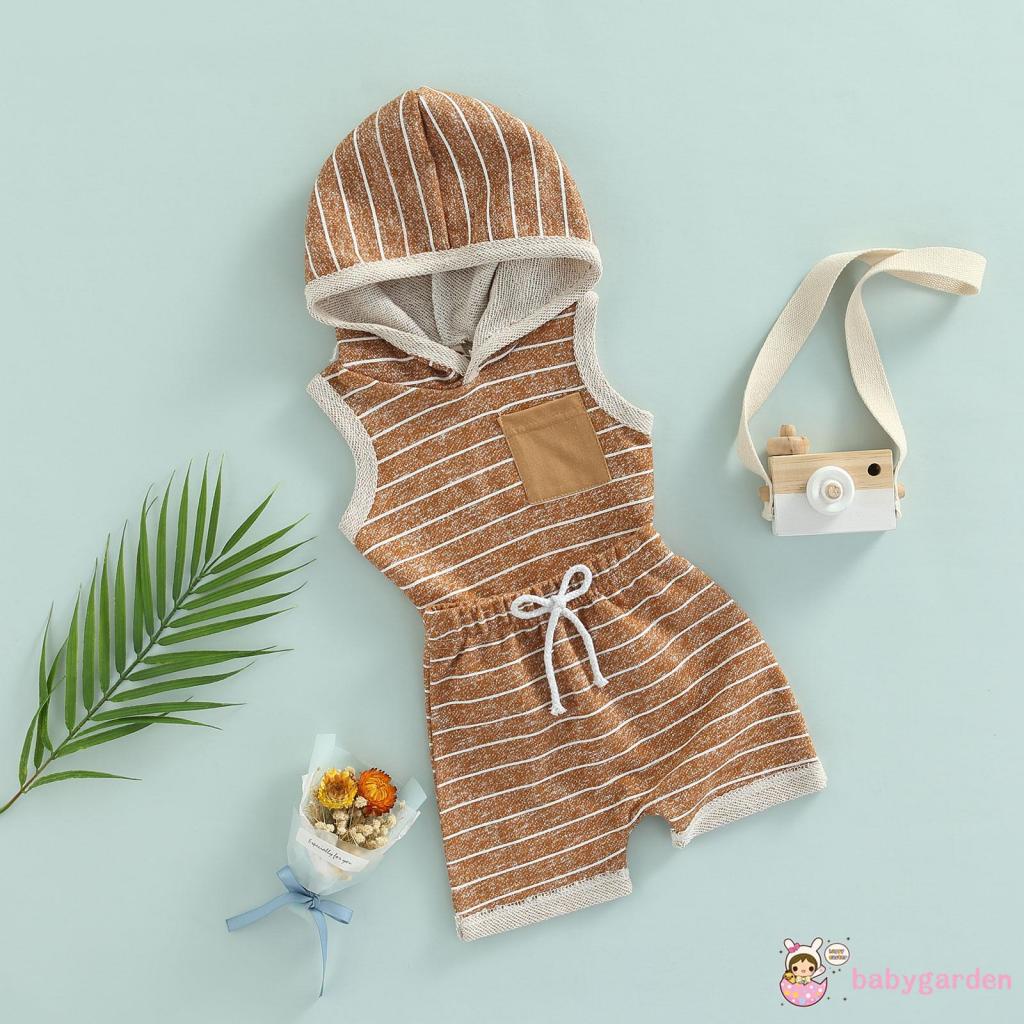 Bộ Áo Hoodie Không Tay Kèm Quần Short Dây Rút Thời Trang Mùa Hè Cho Bé Trai 0-3 Tuổi