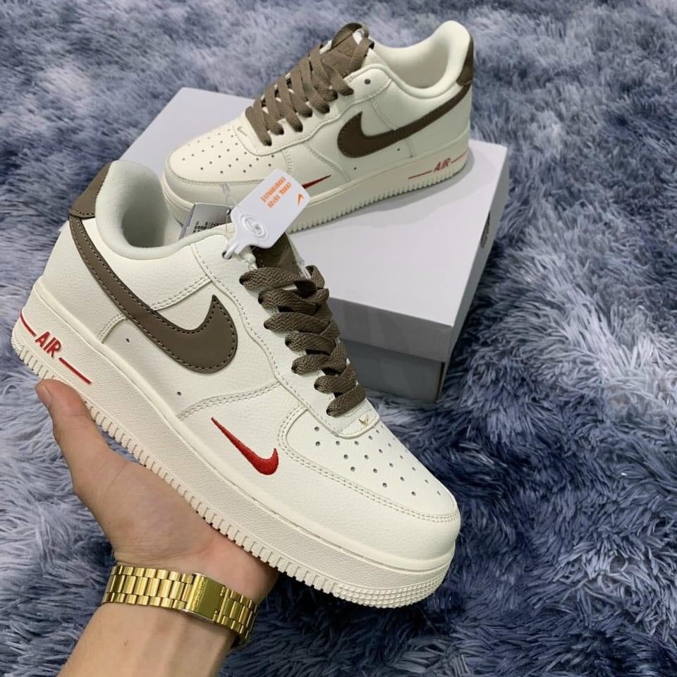Giày thể thao AF1 vệt nâu, Giày sneaker air force 1 màu be vệt nâu nam nữ cực chất dễ phối đồ 2022