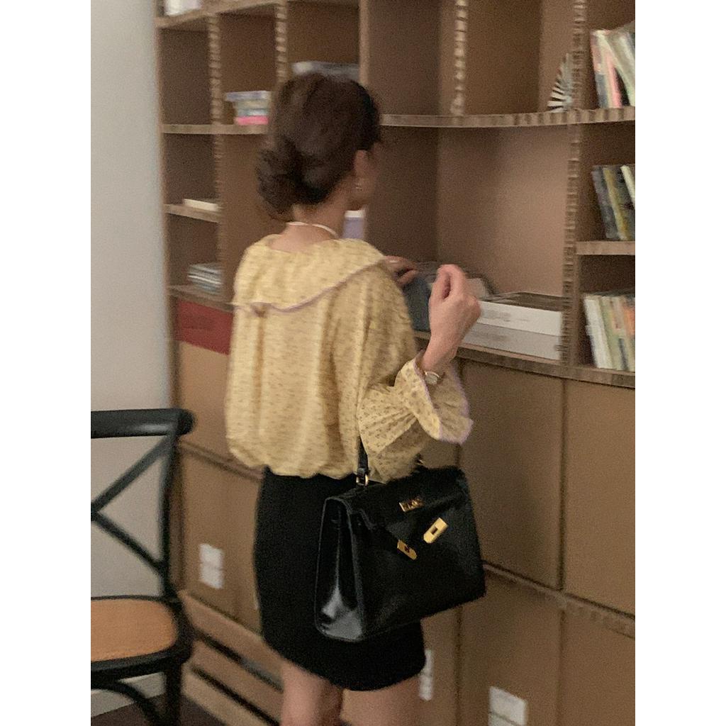 Áo Sơ Mi Dáng Rộng Dài Tay Phối Ren Thời Trang Sành Điệu 60942