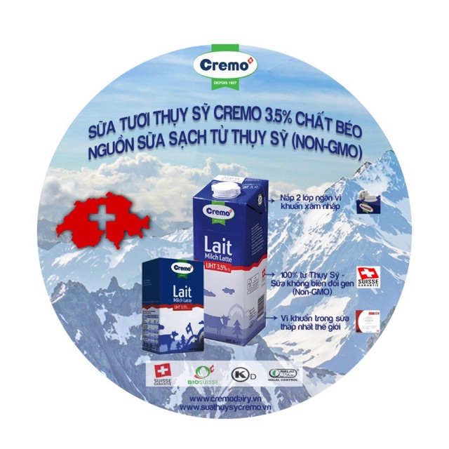 Sữa tươi Organic CREMO-Thuỵ Sĩ- Fullcream 250ml (lốc 6 hộp)
