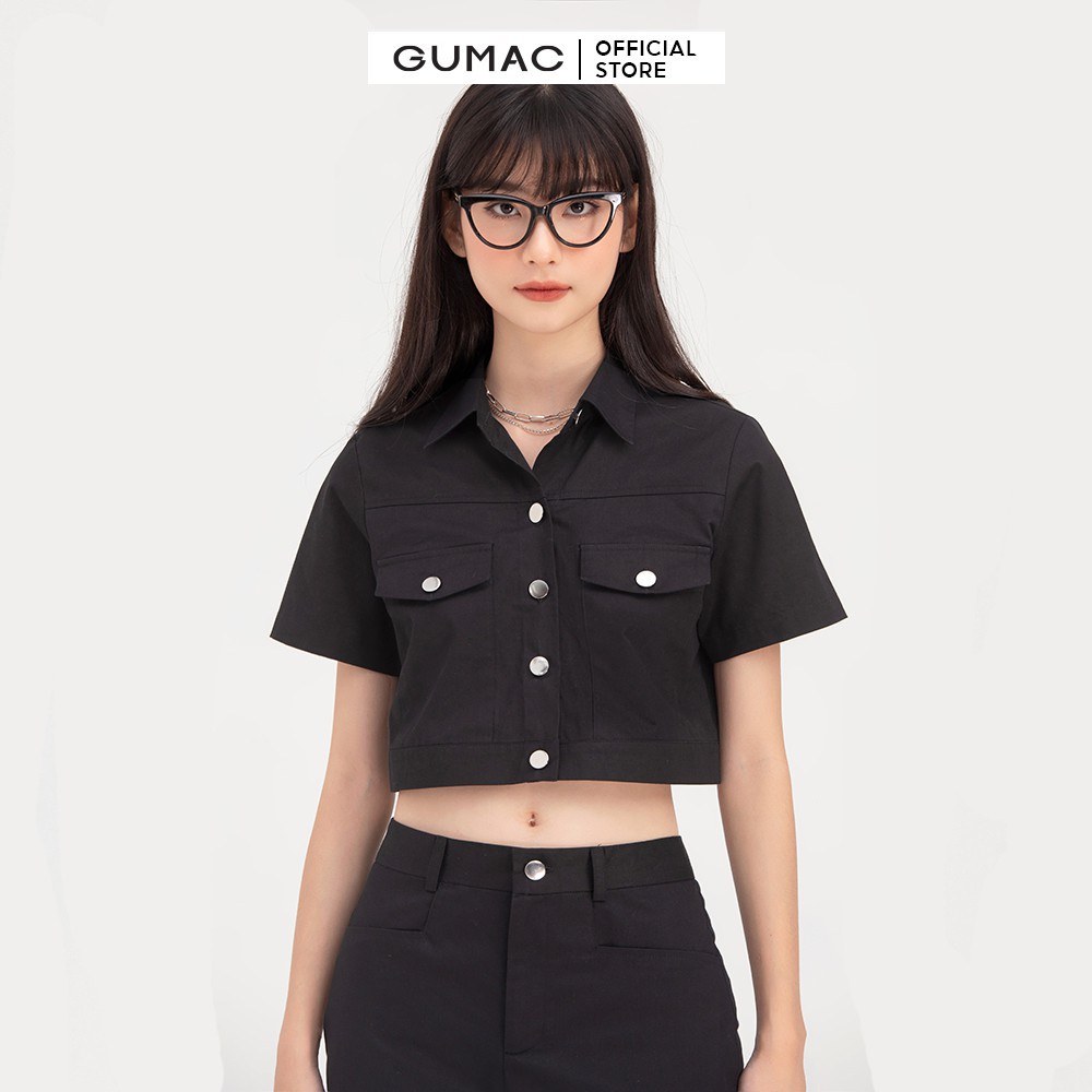 [Mã WABRGU50 giảm 10% đơn 250K] Áo sơ mi kiểu nữ croptop GUMAC cá tính trẻ trung AB755