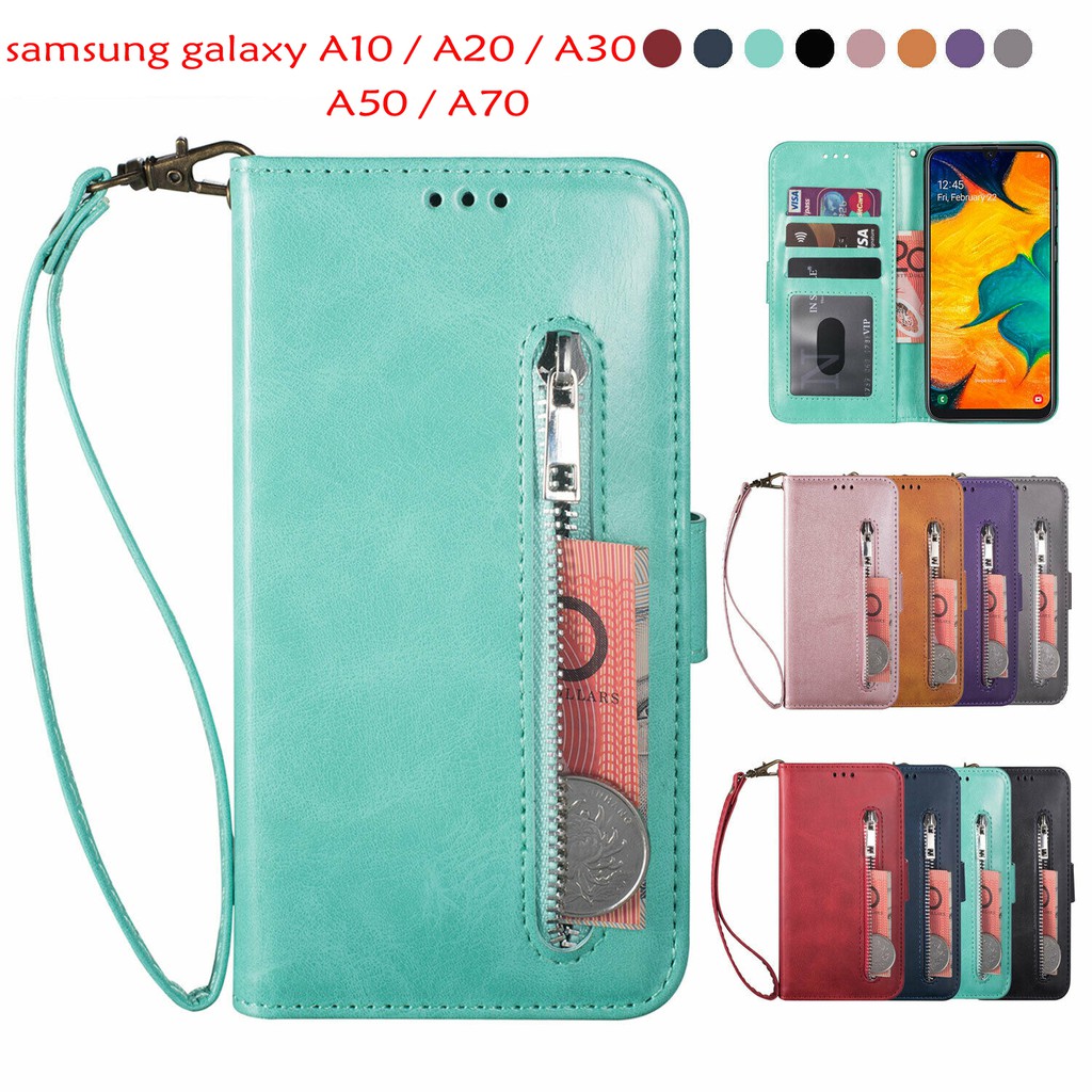 For Samsung Galaxy A70 A10 A50 A20 A30 Zipper Magnetic Fashion Leather Card Slot Flip Wallet Case Stand Cover