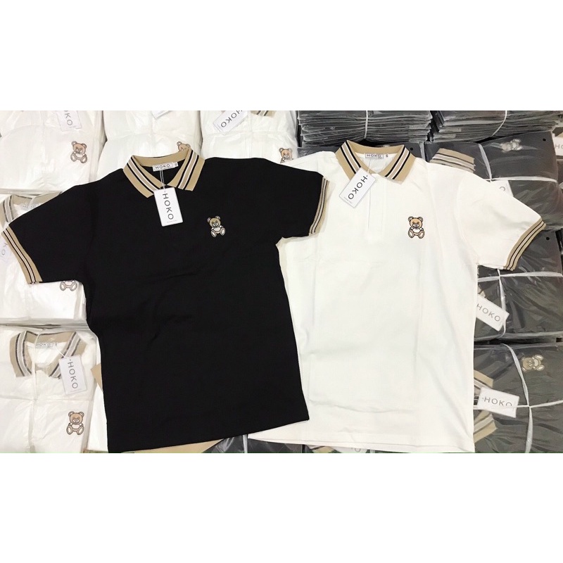 Áo thun nam cổ trụ tay ngắn phối cổ thêu ngực họa tiết gấu áo chất cotton thoáng mát thời trang mùa hè hot trend 2022