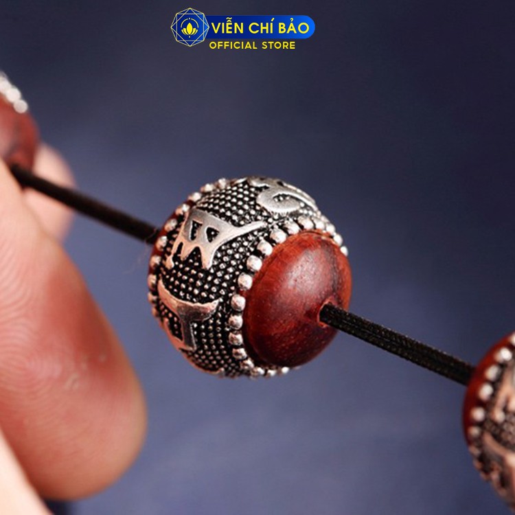 Lắc tay bạc namgỗ đàn hương Lục tự chân ngôn Om mani padme hum bạc Thái 925 phụ kiện trang sức Viễn Chí Bảo L100090