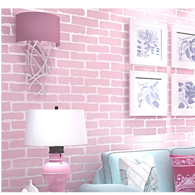1 mét decal giấy dán tường vân nổi gạch hồng khổ 53cm