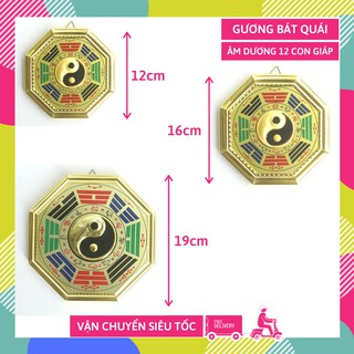 Gương bát quái Âm Dương 12 con giáp treo cửa trấn trạch - Có hướng dẫn