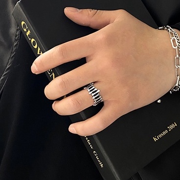 Nhẫn Han Ring Hình Mảnh Ghép Thời Trang Nam Nữ Phong Cách Basic Merin Màu Bạc Đẹp Cao Cấp Chất Liệu Titan Không Gỉ