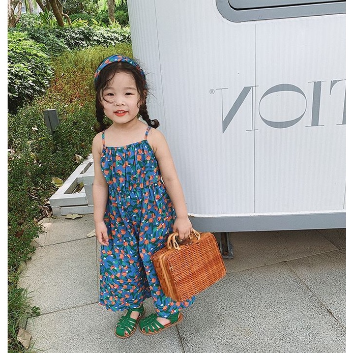 [Babycat] Hàng Có Sẵn Bán Chạy Bộ Áo Liền Quần Ống Rộng In Hoa Phong Cách Nhật Hàn Thời Trang Mùa Hè Dành Cho Bé Gái