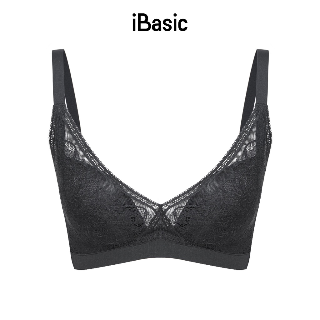 Áo ngực không gọng cổ V mút vừa ren demi iBasic BRAW141