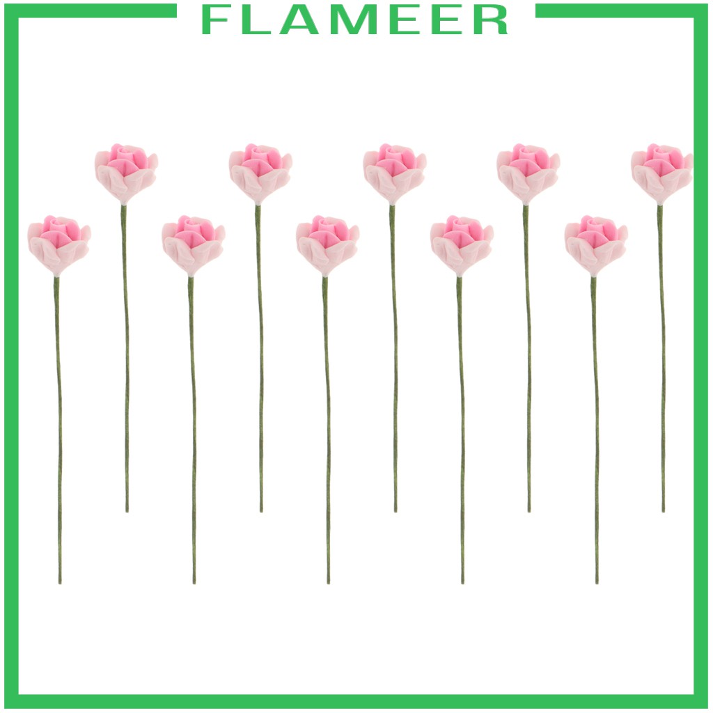 [FLAMEER] 10pieces 1:12 Dollhouse Miniature Rose Flower Bunch Fairy Garden Accs