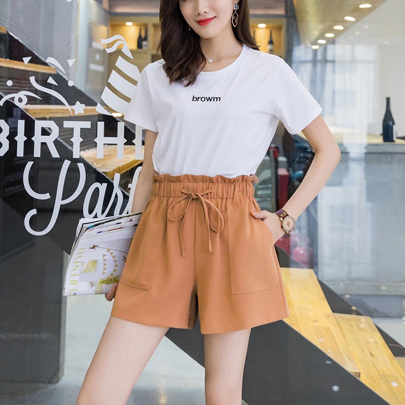 Quần Đùi Ống Rộng Nữ Lưng Thun Cao Tôn Dáng Vải Mềm Mịn Mát Style Hàn Quốc - B07