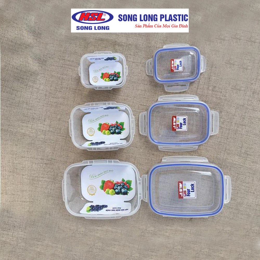Bộ 3 Hộp nhựa Đựng ,bảo quản Thực Phẩm Four Lock Song Long 2508