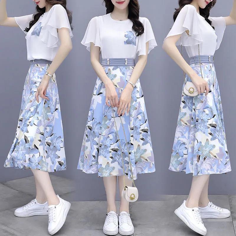 Set Áo Hoa Dáng Chữ A Lưng Cao Và Chân Váy Ôm Vừa Vặn Phong Cách Pháp Thời Trang Xuân Thu Mới Cho Nữ