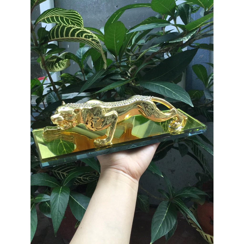 Tượng Báo Đính Đá Mạ Vàng Trang Trí Tapo Ô Tô Cao Cấp Chất Liệu Kim Loại Kẽm