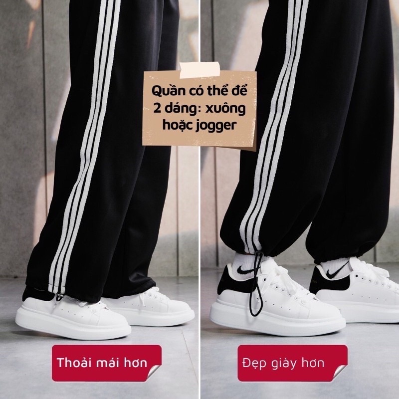 Quần 3 sọc thể thao nam nữ jogger ống rộng rút gấu Big size Chất thun cao cấp