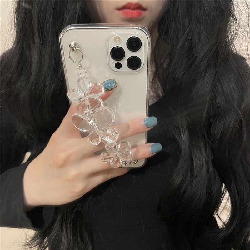Ốp Điện Thoại Silicon Dẻo Trong Suốt Kèm Dây Đeo Hình Bươm Bướm Cho iPhone 14 7 8 Plus 11 12 13 Pro MAX X XR XS MAX SE 2020 2022