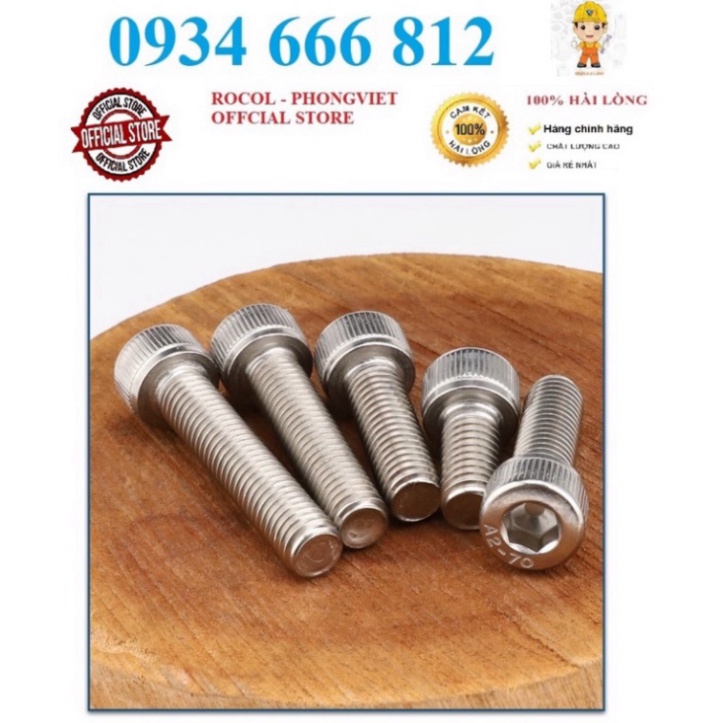 Bulông lục giác chìm đầu trụ INOX304 M6,M6X10,M6X12,M6X16,M6X20,M6X25,M6X30,M6X35,M6X40,M6X45,M6X50,M6X60