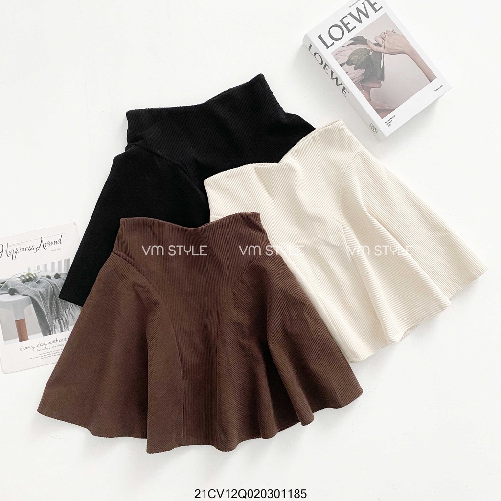 Chân váy nhung tăm dáng xòe màu nâu thu đông ulzzang basic VM Shop CVN00030