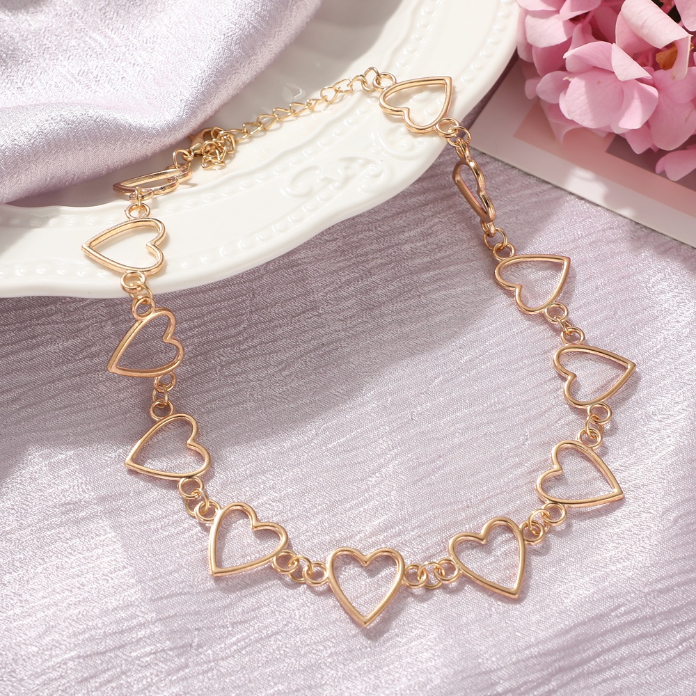 Dây chuyền choker trái tim rỗng màu vàng bạc phong cách Hàn Quốc thời trang dành cho nữ