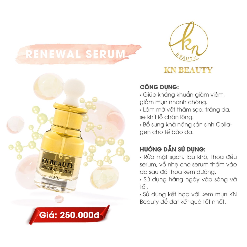 Combo 2 sản phẩm Ngừa mụn Giảm thâm Dưỡng trắng Kn Beauty: Serum 30ml +kem dưỡng 25gr tặng set mini